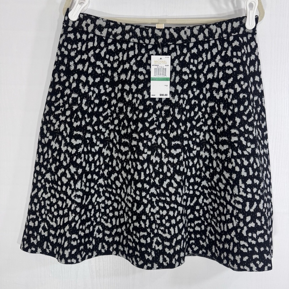 Michael Kors Women Metallic Animal Print Knit Pull-On‎ Flare Skirt Size L